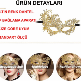 Çocuk Altın Renk Dantel Parti Maskesi – Özel Günler İçin Şık Tasarım