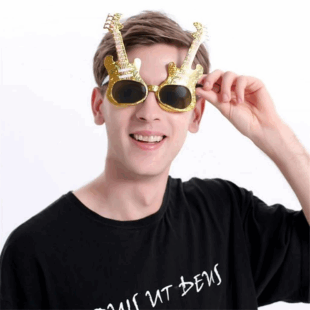 Altın Rockn Roll Gitar Şekilli Parti Gözlüğü 15x15 cm Göz Alıcı Tasarım