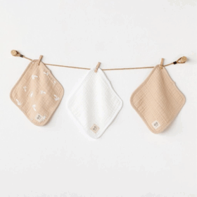 Andywawa AC24510 Müslin Smil All Day 20x20cm 3'Lü Ağız Mendili Beige White