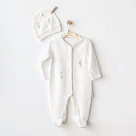 Çocuk Andywawa AC25063 Happy Everyday Bebek Tulum Takım Ekru