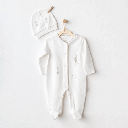 Çocuk Andywawa AC25063 Happy Everyday Bebek Tulum Takım Ekru