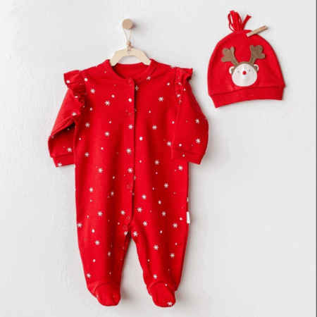 Çocuk Andywawa AC25328 Happy Newyear Kadife Bebek Tulum Takım Red