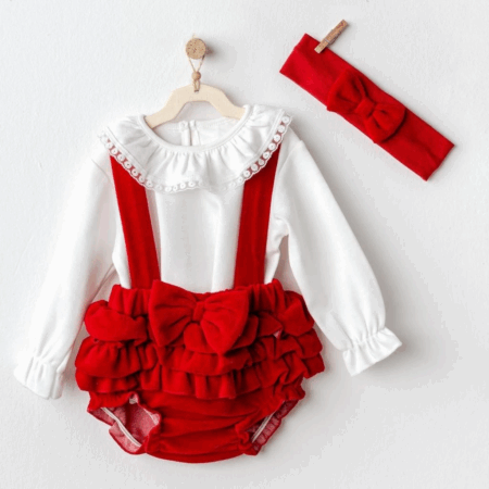 Çocuk Andywawa AC25330 Happy Newyear 3'Lü Kadife Bebe Tulum Takım Red