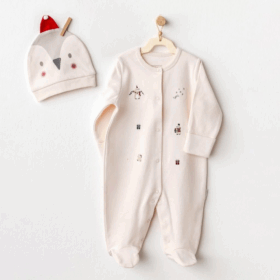 Çocuk Andywawa AC25343 Penguin Bebek Tulum Takım Ekru
