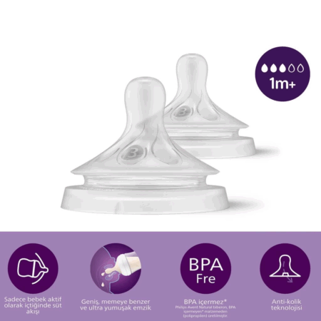 Çocuk Avent Doğal Tepkili Natural Response 2'Li Biberon Emziği No:3 1+ Ay