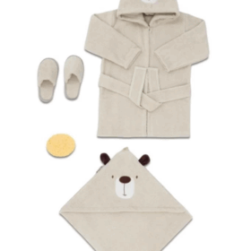 Çocuk Ayılı Desen Bornoz Seti 30030 Krem