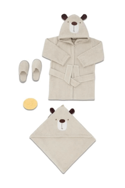 Çocuk Ayılı Desen Bornoz Seti 30030 Krem