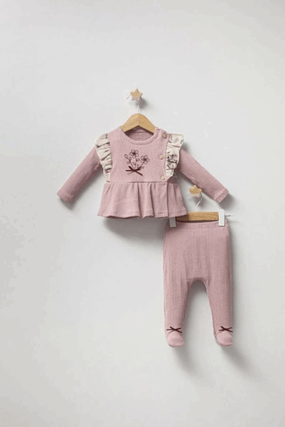 Çocuk Baby Vintage Rose Zıbın Takım 5169 Gül Kurusu