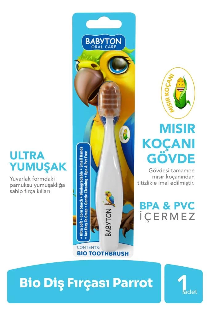 Çocuk Babyton Bio Ultra Yumuşak Çocuk Diş Fırçası Papağan - Görsel 2