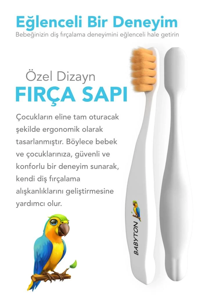 Çocuk Babyton Bio Ultra Yumuşak Çocuk Diş Fırçası Papağan - Görsel 3