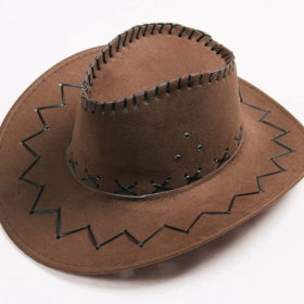 Bağcıklı Nubuk Süet Kovboy Şapkası Çocuk Boy Koyu Kahve