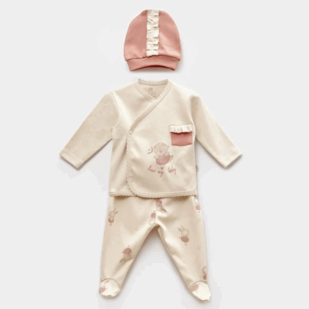 Çocuk Ballery Princess 3'Lü Zıbın Set 73314 Bej-Gül Kurusu