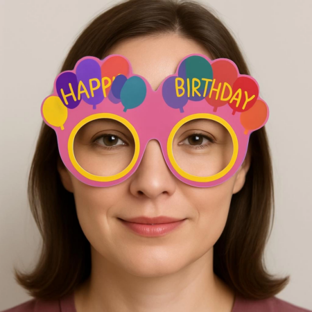 Eğitici Çocuk  Gelişim Balon Desenli Karton Doğum Günü Gözlükleri 6 Adet Pembe Renk