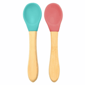 Bambu Saplı Silikon Mama Kaşığı 2li Yeşil Bordo