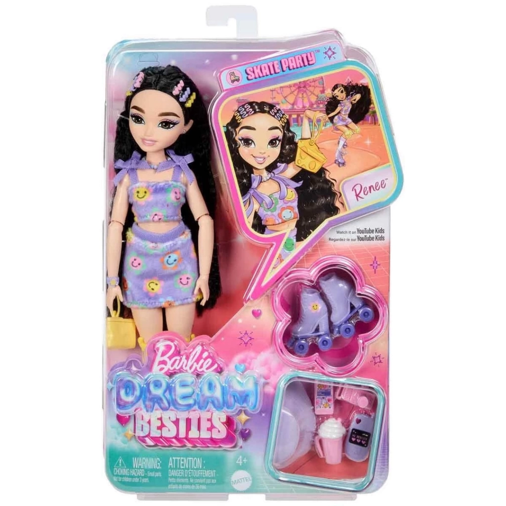 Eğitici Oyuncak Barbie Dream Besties Paten Partisi Renee Bebek ve Aksesuarlar - Görsel 5