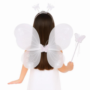 Eğitici Oyuncak Beyaz Kelebek Kız Seti – 50 cm Kelebek Kanadı, Taç ve Asa
