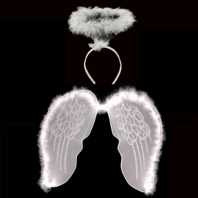 Çocuk Beyaz Otrişli Dantel Tüllü Peri Kanadı ve Peri Tacı Seti 45x40 cm