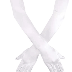 Çocuk Beyaz Renk Dirseğe Kadar Uzun Kumaş Eldiven 40 cm