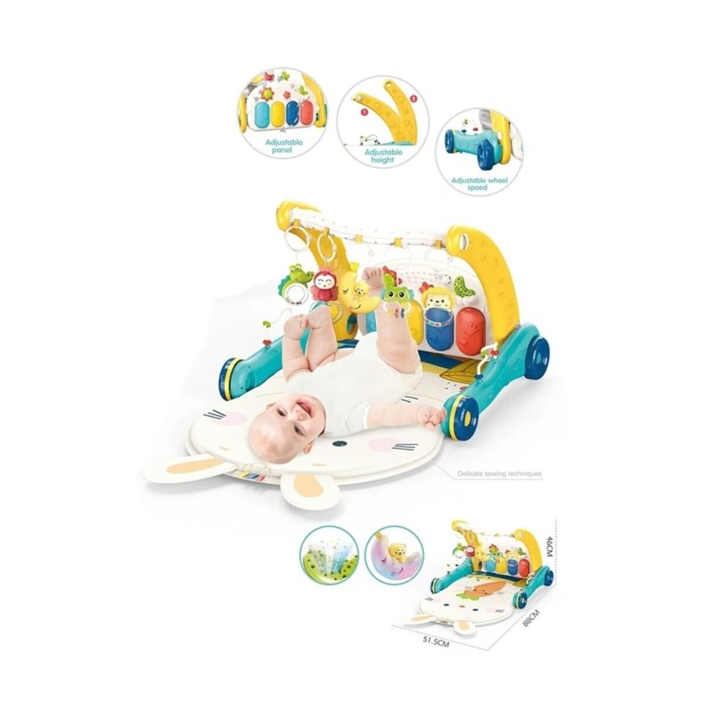 Eğitici Çocuk Oyuncak BIB6015 -Vardem Piyanolu 2 in 1 Bebek Yürüteci ve Tavşan Desenli Mavi Oyun Halısı - Görsel 2