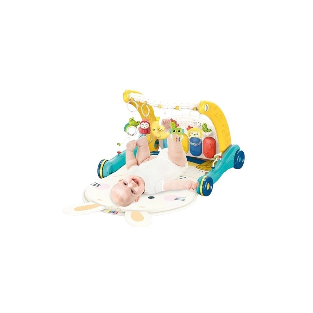 Eğitici Çocuk Oyuncak BIB6015 -Vardem Piyanolu 2 in 1 Bebek Yürüteci ve Tavşan Desenli Mavi Oyun Halısı - Görsel 3