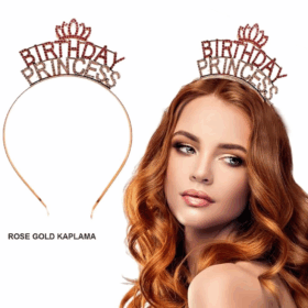 Birthday Princess Kristal Taç Rose Gold Renk Şık Aksesuar