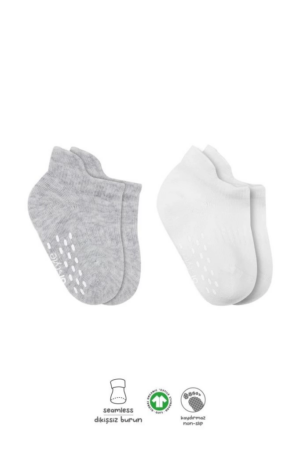 Eğitici Oyuncak Bistyle 2'Li Sneakers Kaymaz Basic Penye Çorap BS20103 Gri Beyaz