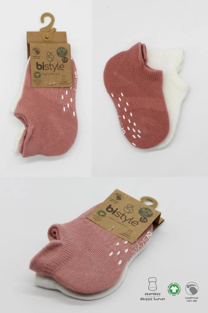 Eğitici Oyuncak Bistyle 2'Li Sneakers Kaymaz Colours Penye Çorap BS20104 Ekru Pudra - Görsel 5