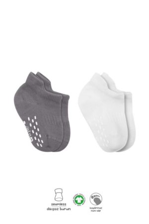 Eğitici Oyuncak Bistyle 2'Li Sneakers Kaymaz Colours Penye Çorap BS20104 Gri Beyaz