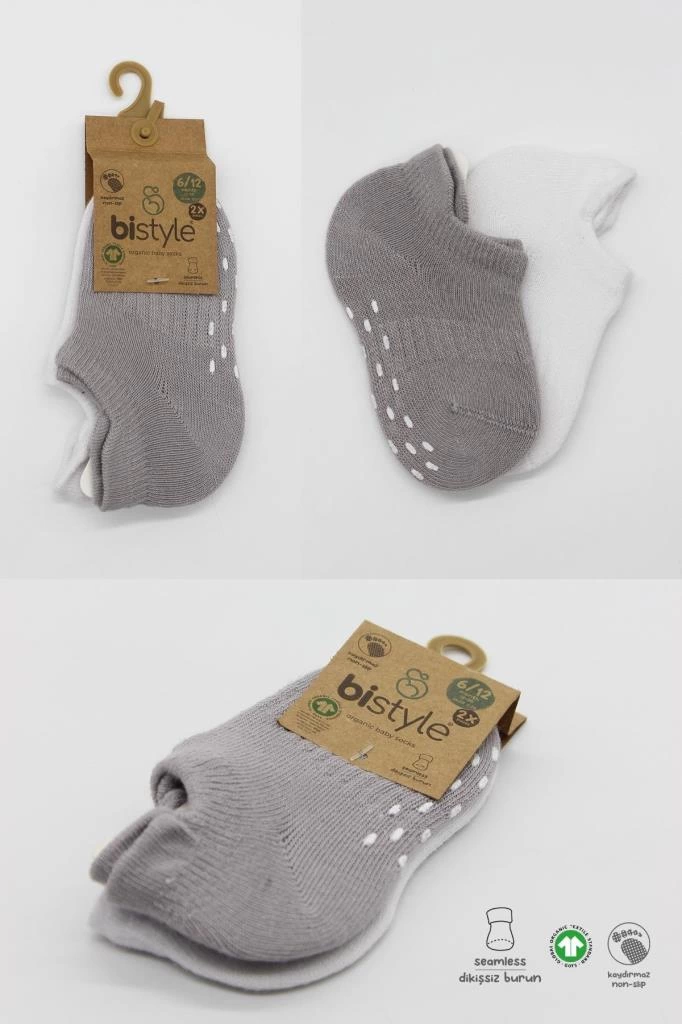 Eğitici Oyuncak Bistyle 2'Li Sneakers Kaymaz Colours Penye Çorap BS20104 Gri Beyaz - Görsel 5