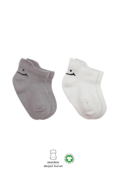 2'li Sneakers Smile Penye Çorap Gri Ekru Yumuşak Ve Rahat Günlük Çorap