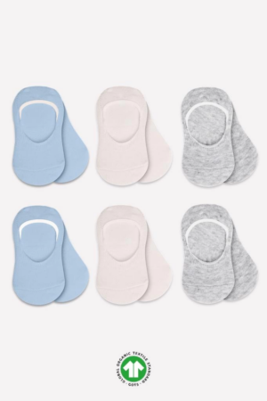 Eğitici Oyuncak Bistyle 6'Lı Silikonlu Babet Penye Çorap BS30101B Mavi Ekru Gri