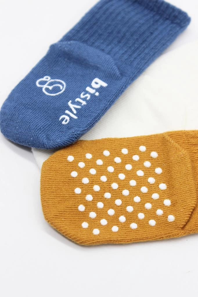 Çocuk Bistyle Basic Kaymaz Penye Soket Çorap 3'Lü BS10106 İndigo Ekru Hardal - Görsel 4