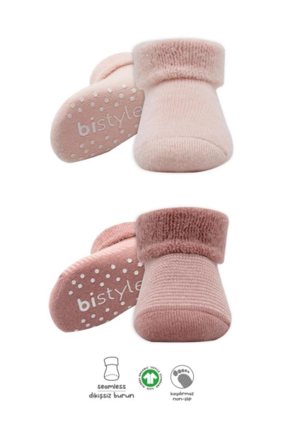Eğitici Oyuncak  Bistyle Çemberli Kaymaz Havlu Soket Çorap 2'Li BS10503 Pudra Pembe