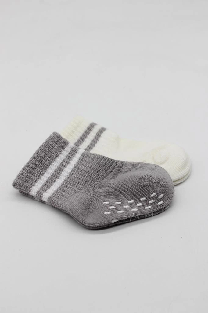 Çocuk Bistyle Çemberli Kaymaz Soket Çorap 2'Li BS10125 Gri Ekru - Görsel 3