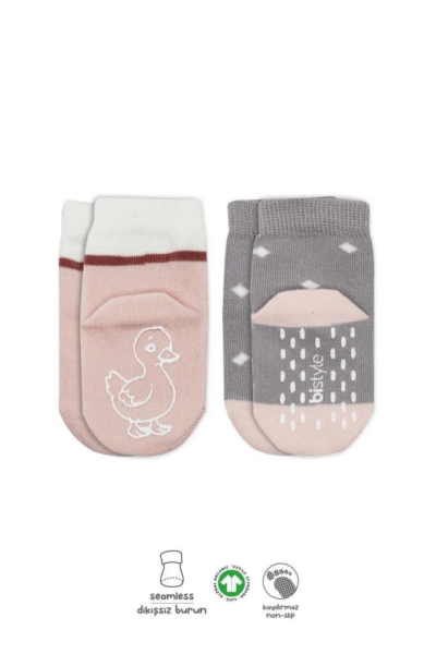 Çocuk Bistyle Hayvan Figür Kaymaz Kız Soket Çorap 2'Li BS10120 Gri