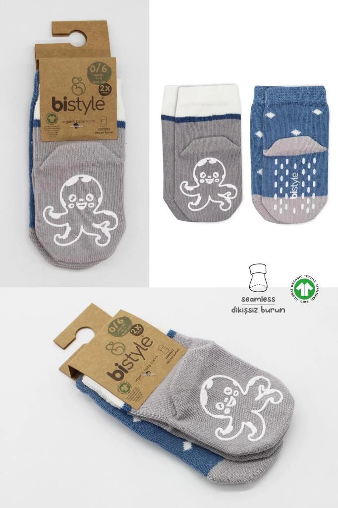 Bistyle Hayvan Figürlü Kaymaz Erkek Soket Çorap 2'Li BS10119 İndigo - Görsel 4