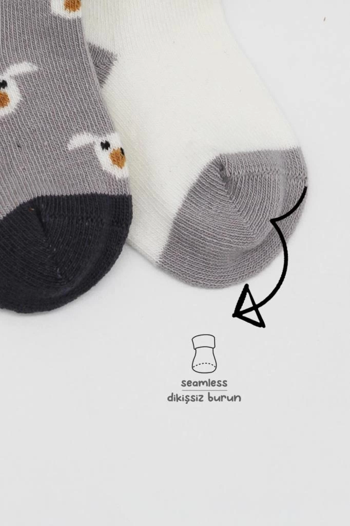Gri Penye Çorap 2’Li Set Rahatlık ve Bebekler İçin Günlük Aktiviteye Uygun Tasarım - Görsel 3