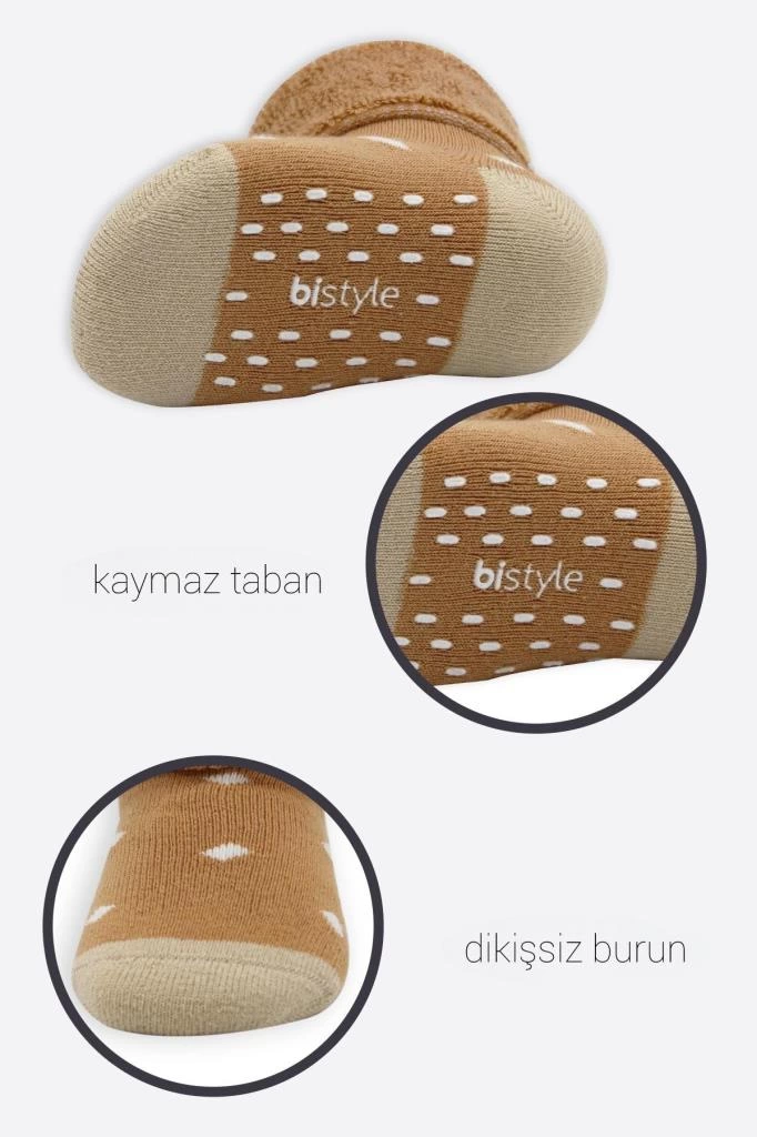 Bistyle Puanlı Kaymaz Havlu Soket Çorap 2'Li BS10502 Hardal - Görsel 4