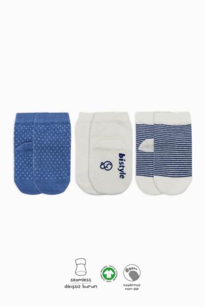 Puanlı Kaymaz Penye Soket Çorap 3’lü İndigo, Yumuşak ve Esnek Çorap
