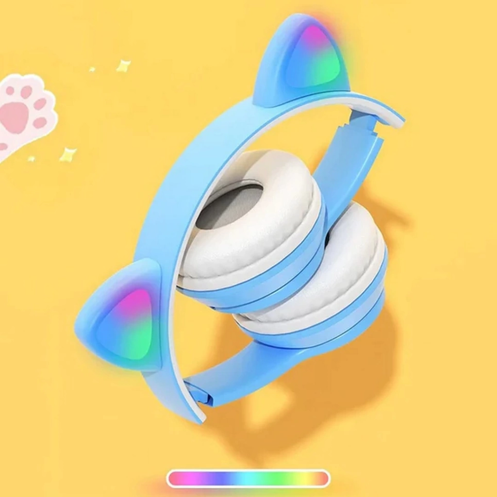 Bluetooth Kedili Kulaklık Kablosuz LED Işıklı Şarjlı Müzik - Görsel 2