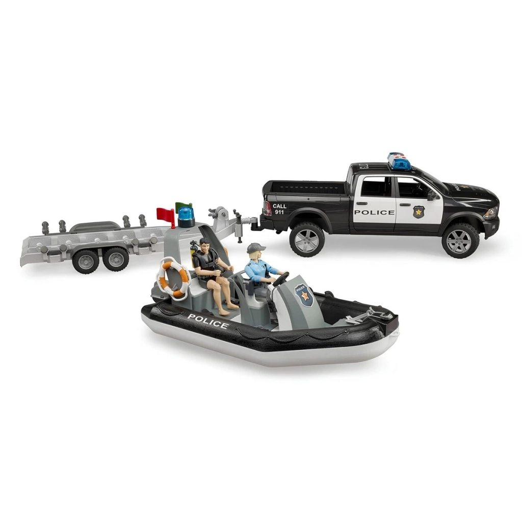 Bruder Ram 2500 Polis Aracı,Römork,Zodyak, 2 Figür Ve Aksesuarlar - Görsel 4