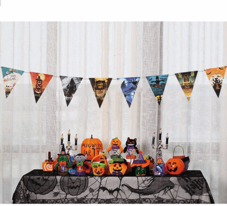 Çocuk Cadılar Bayramı Halloween Flama Bayrak Banner Süs 8 li 3 Metre