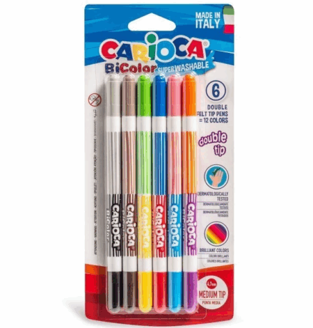 Çocuk Carioca Bicolor Süper Yıkanabilir Çift Uçlu Keçeli Boya Kalemi 6'Lı 12 Renk