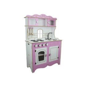 ÇG39 Okutan,  Ahşap Çocuk Mutfağı Pembe Pencereli