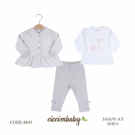 Çocuk Çizgili Fırfırlı 3lü Takım 4845 Gri