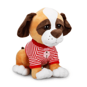 Çizgili Tişörtlü Oturan Peluş Köpek 44 cm