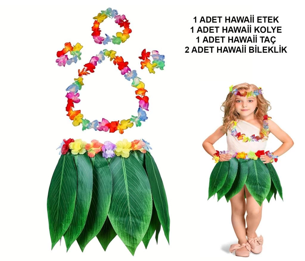 Çocuk Hawaii Kostüm Seti 5 Parça Çocuklar İçin Eğitici ve Eğlenceli Kostüm Seti - Görsel 2