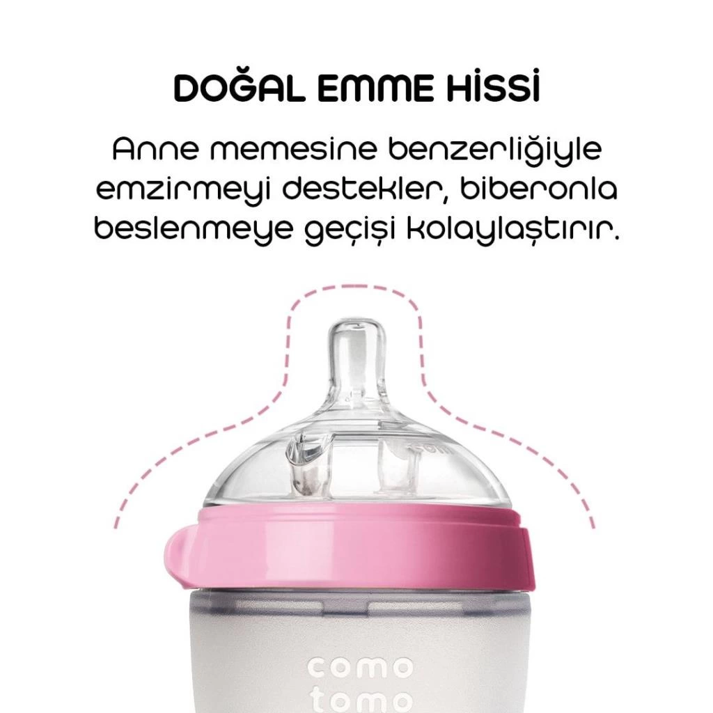 Comotomo Antikolik Silikon Biberon 150ml 0-3 Ay Pembe - Görsel 2