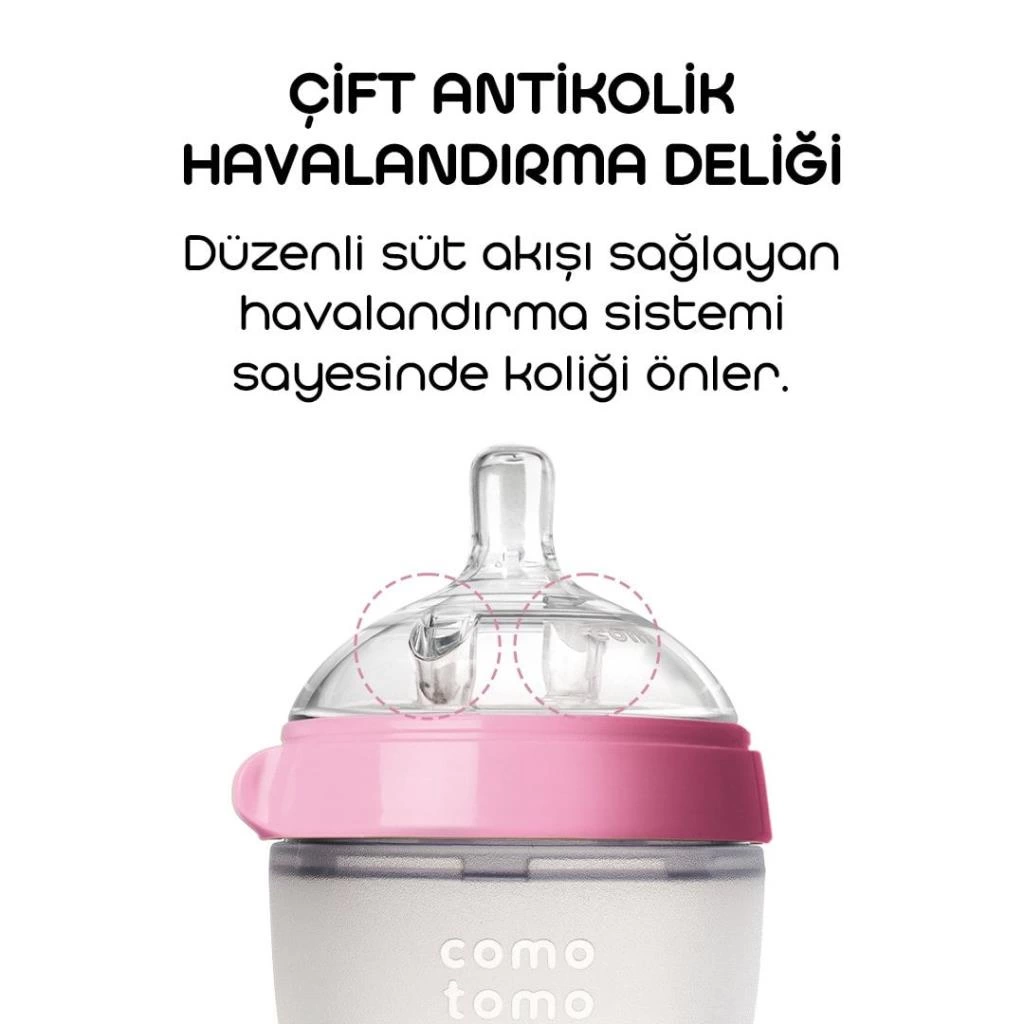 Comotomo Antikolik Silikon Biberon 150ml 0-3 Ay Pembe - Görsel 3