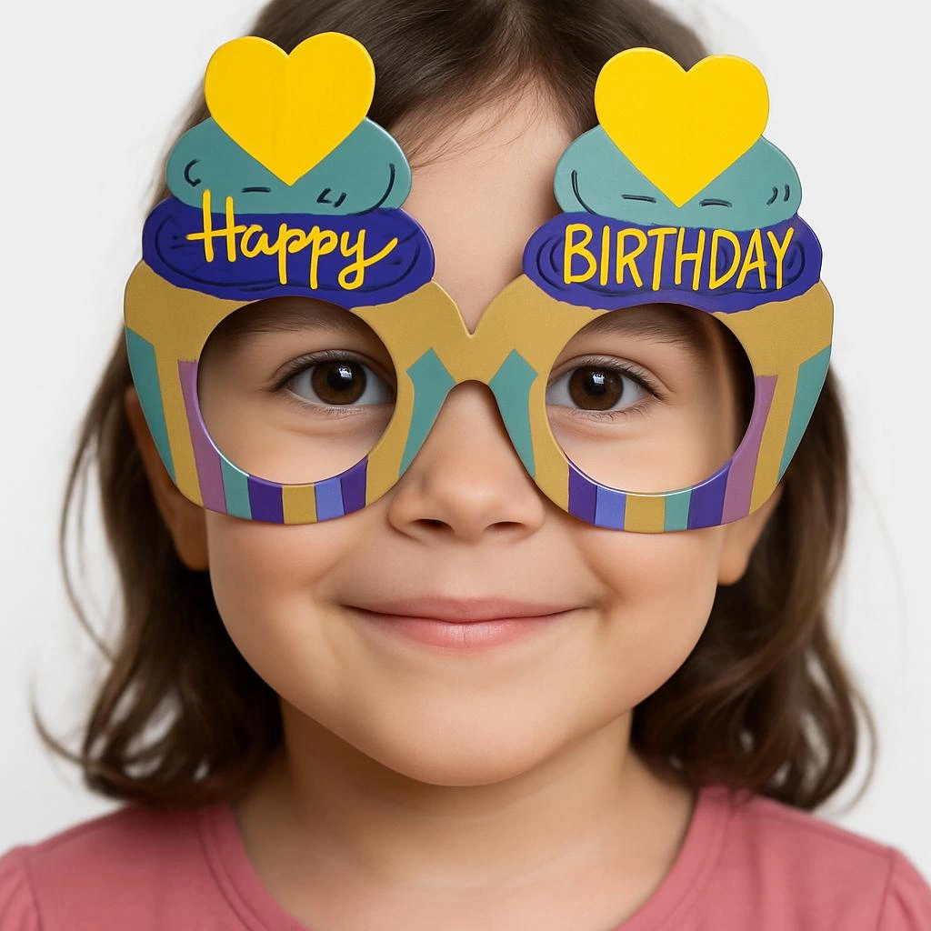 Eğitici Oyuncak Cupcake Temalı Doğum Günü Renkli Karton Happy Birthday Gözlüğü 6 Adet - Görsel 2